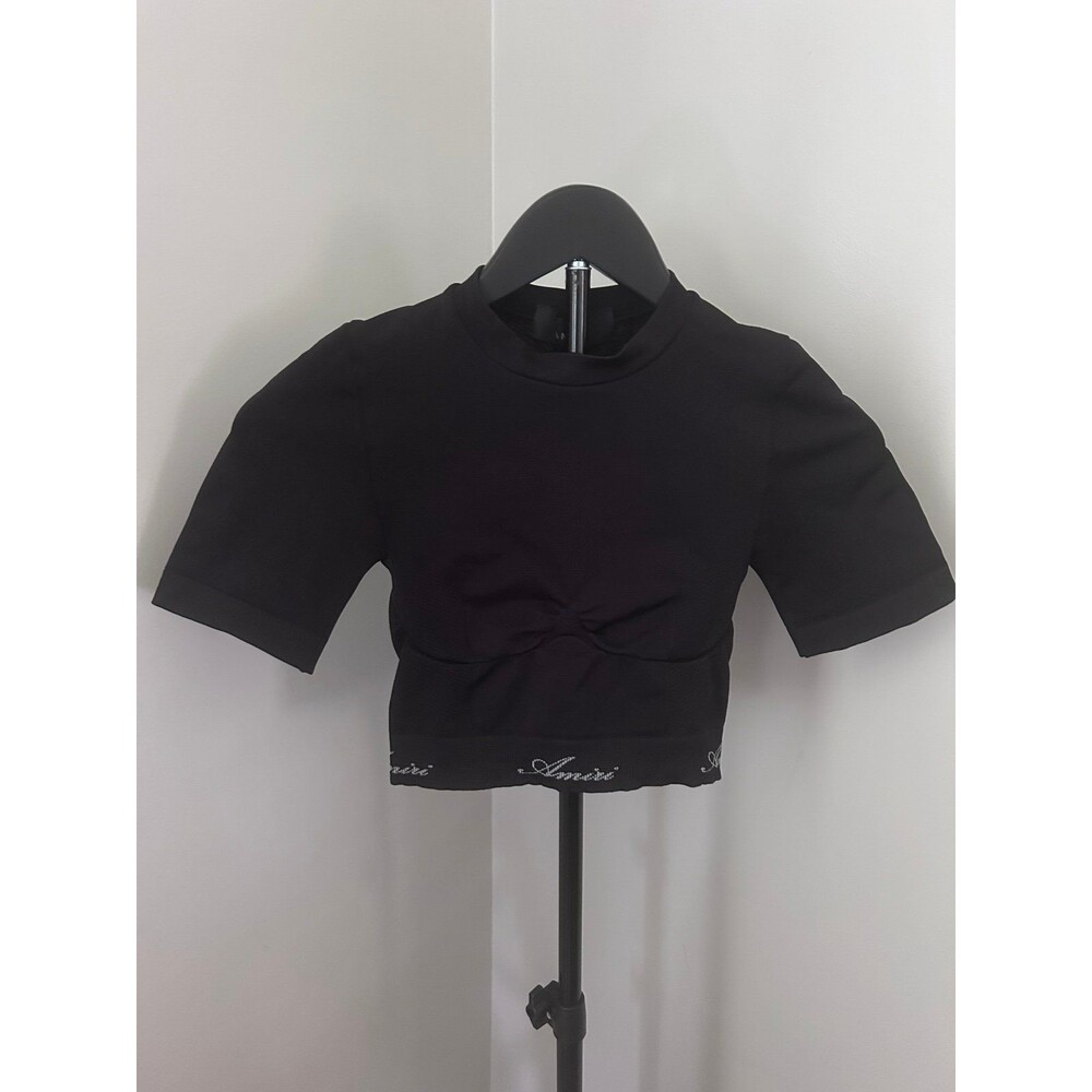 Amiri Logo Embroidered Seamless Crop Top fitted Black Small S/M